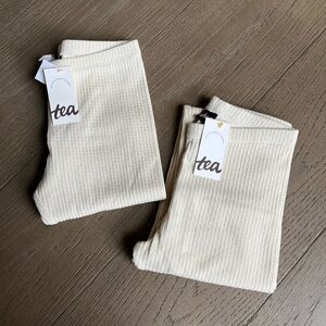 Tea Collection Cream Textured Leggings SET Girl Size 8 Size 10 Pointelle NWT!!